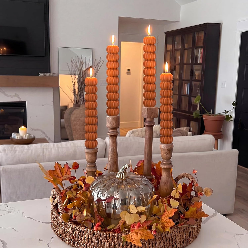 Conelist 5 Pcs Pumpkin Taper Candles Autumn Halloween Gifts, Warm Brown