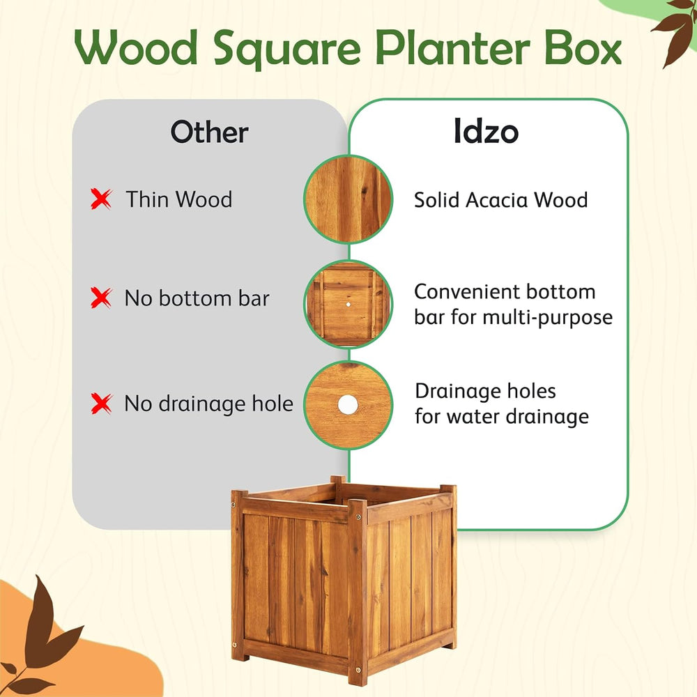 Idzo Hardwood Outdoor Flower Box, Durable Acacia Wood Flower Boxes for Outdoo...
