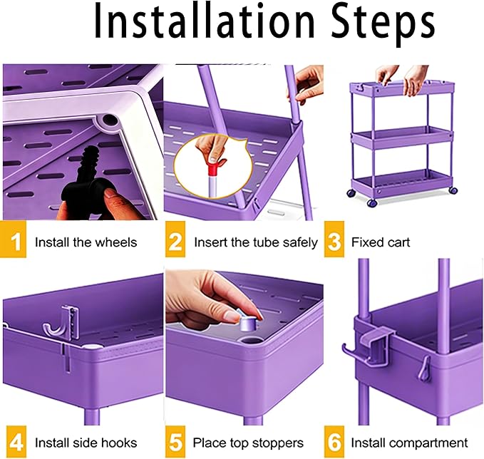 SPACELEAD Slim Storage Cart 3 Tier, Bathroom Organizer Rolling Utility - Image 3