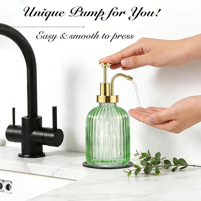 SheeChung Green Glass Soap Dispenser, 12 Oz Liquid Hand Soap Dispenser - Image 4