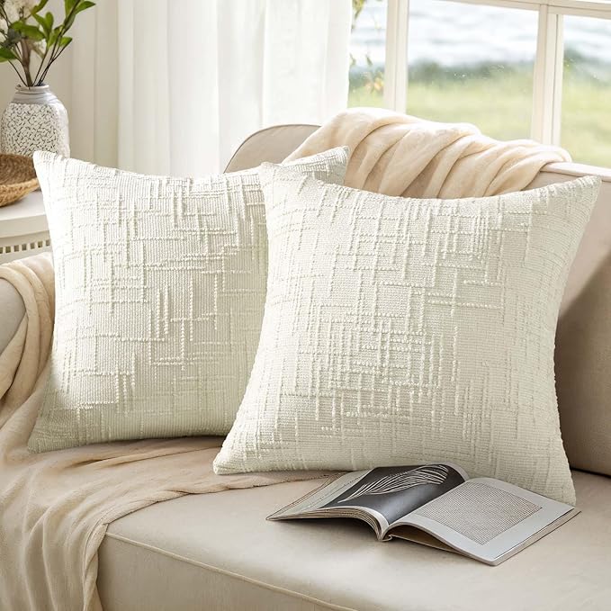 decorUhome Summer Cream White Chenille Throw Pillow Covers 16x16 Set of 2 - Image 9