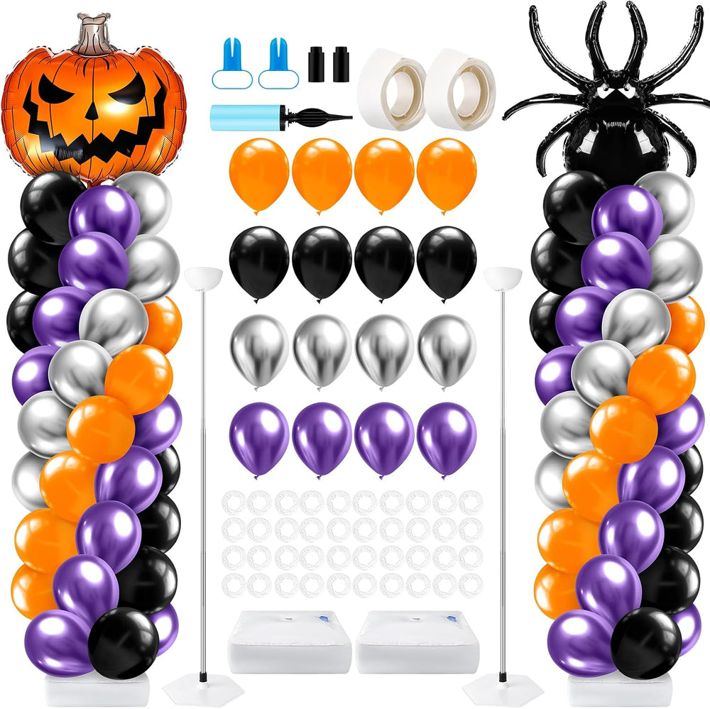 Kasyat 2 Sets Halloween Balloon Column Stand Kit with Pumpkin Spider