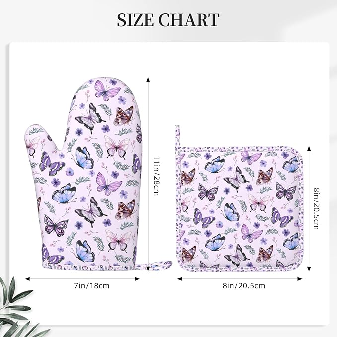 Butterflies Oven Mitts and Pot Holders Set, Cute Kitchen Accessories Heat - Image 6