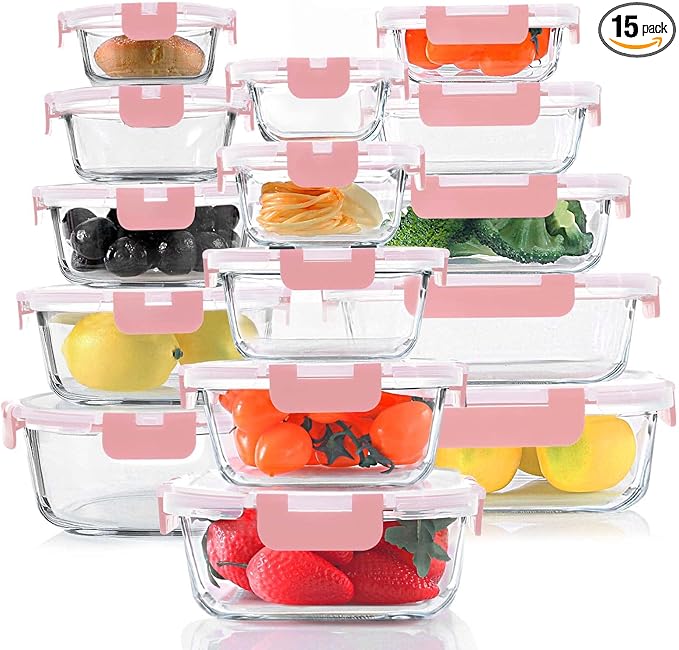 KOMUEE 30 Pieces Glass Food Storage Containers Set, Meal Prep Containers Set by KOMUEEUS