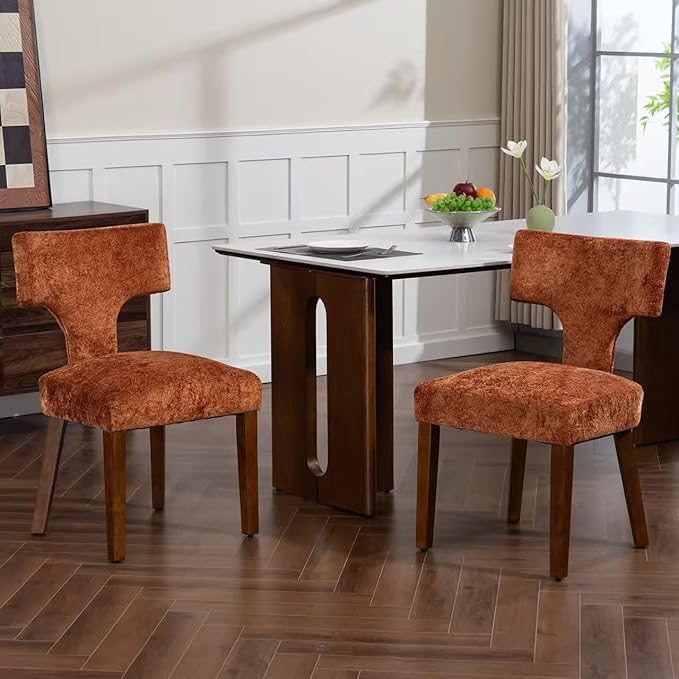 Farmhouse Dining Chairs Set of 2, Linen Upholstered Padded Chairs with Solid ...