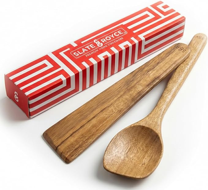 SLATE & ROYCE Wooden Spoon and Spatula Set, 2-Piece Non-Toxic Acacia Wood by SlateRoyce
