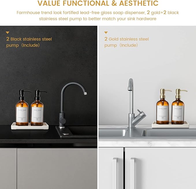 Glass Soap Dispenser for Kitchen, Farmhouse Dish & Hand Soap Dispenser Set - Image 2
