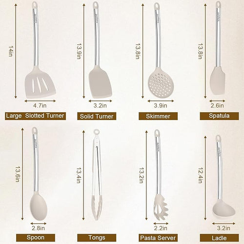 8 Pieces Kitchen Utensils Set, Vayvnt Silicone Cooking Utensils Set - Image 2