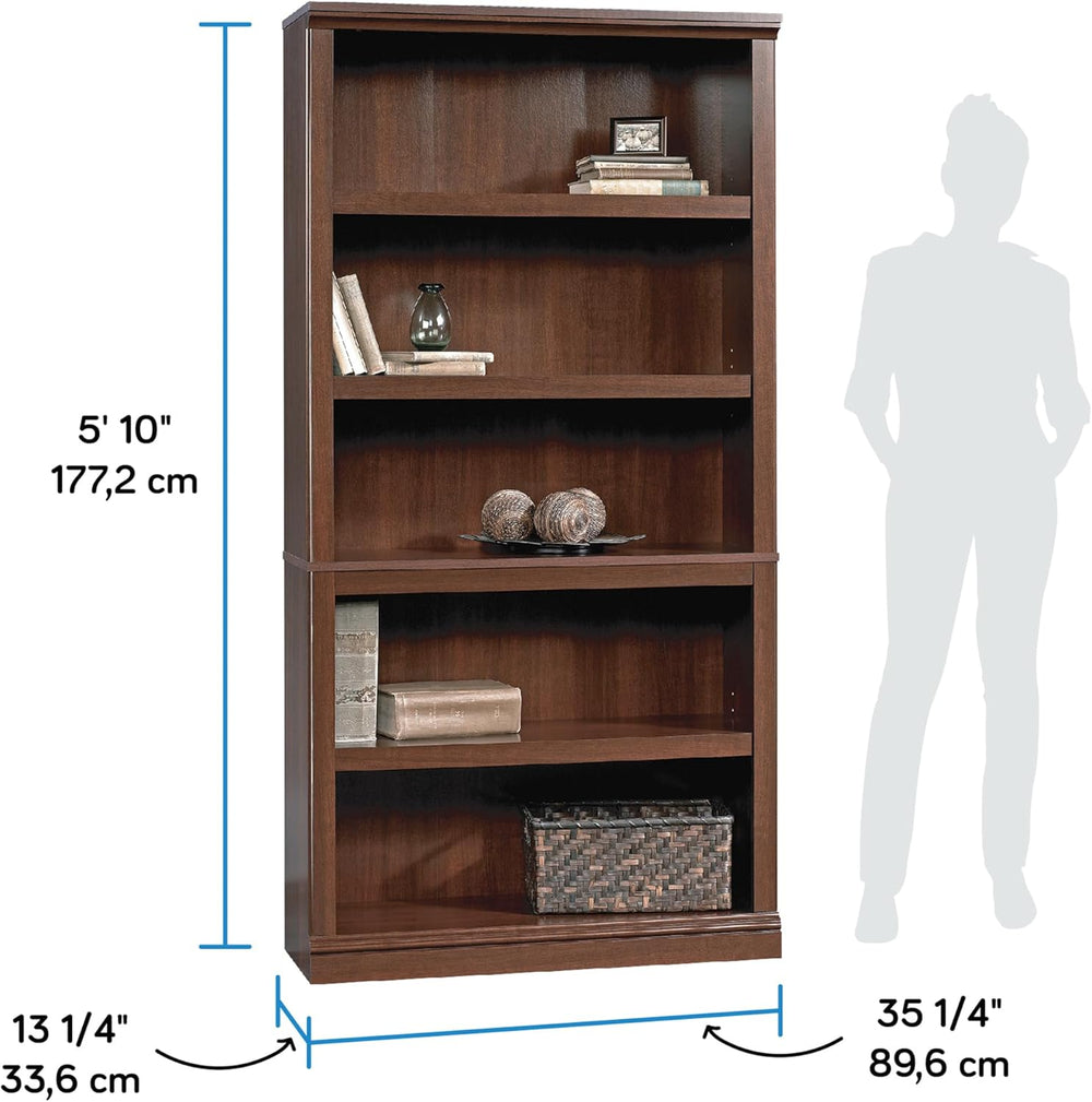 5-Shelf Bookcase with Storage, Classic Cherry Finish Wood Bookshelf for Livin...