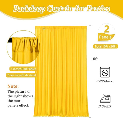10 x 10 Feet Yellow Backdrop Curtain for Partie, Background Curtains for Photoshoot, Birthday, Wedding, Halloween, Thanksgiving, Christmas Day, New Year Party Decorations 5Ft x 10Ft, 2 Panels