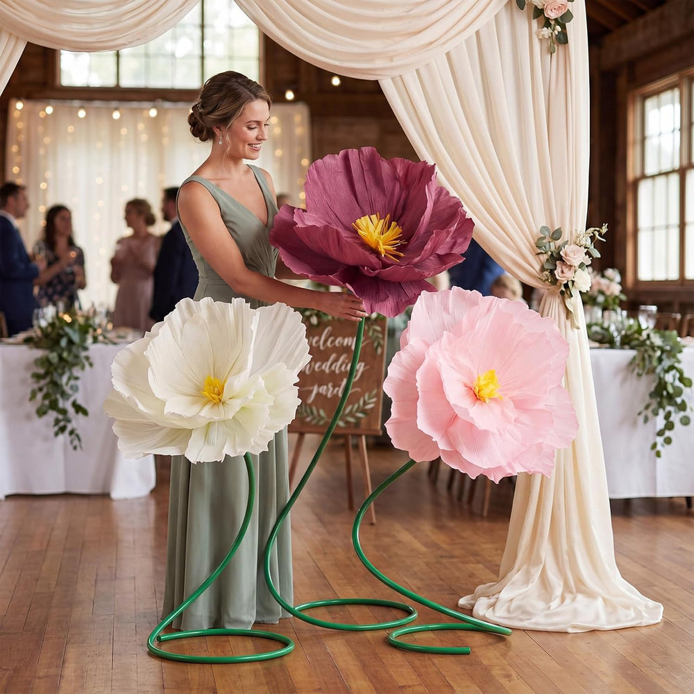 3 Pcs 5ft Large Paper Mix Color Poppy Flower Giant Artificial Poppy