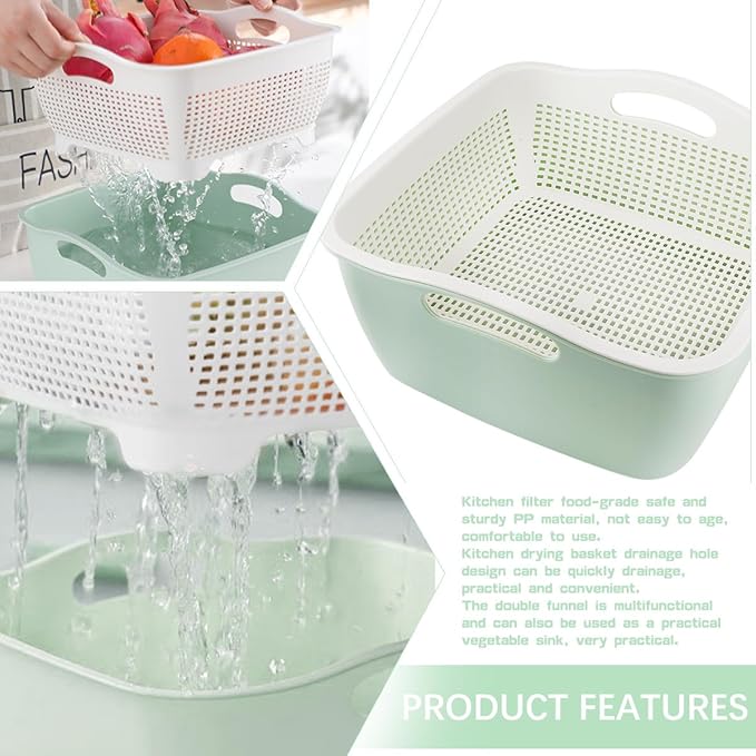 Double-layer Draining Basket Plastic Fruits & Vegetable Wash & Drain Basket - Image 3