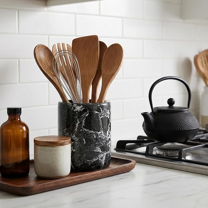 Radicaln Marble Utensil Holder 6.5" Inches Black Handmade Spatula Set - Image 4