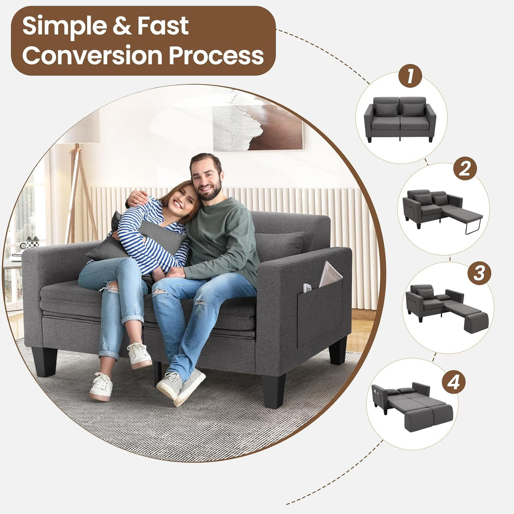 6-in-1 Convertible Sofa Bed, 58" Loveseat Sleeper Sofas, Gray