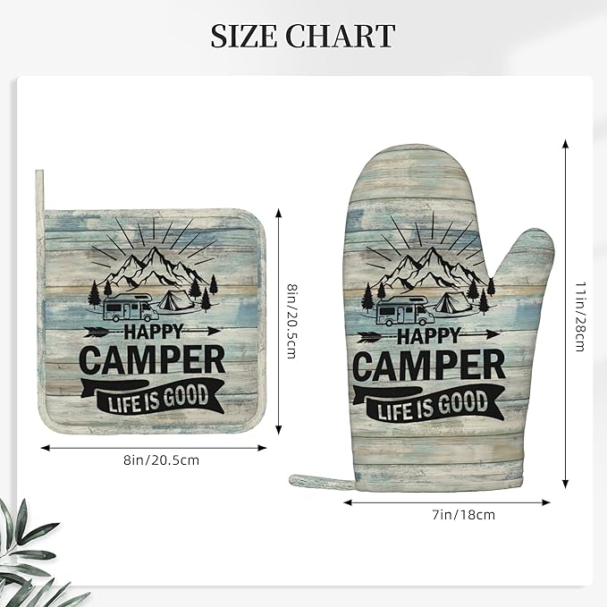 Happy Camper Oven Mitts and Pot Holders Sets of 4, Resistant Hot Pads - Image 3