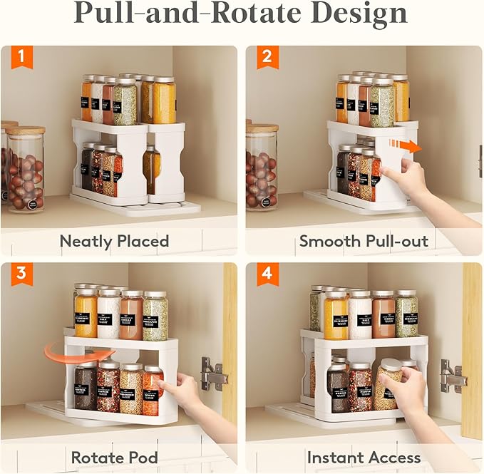 Lifewit Sliding Spice Rack for Cabinets, 6.4"H x 11.1"D x 6.1"W Slide Out Swive - Image 4