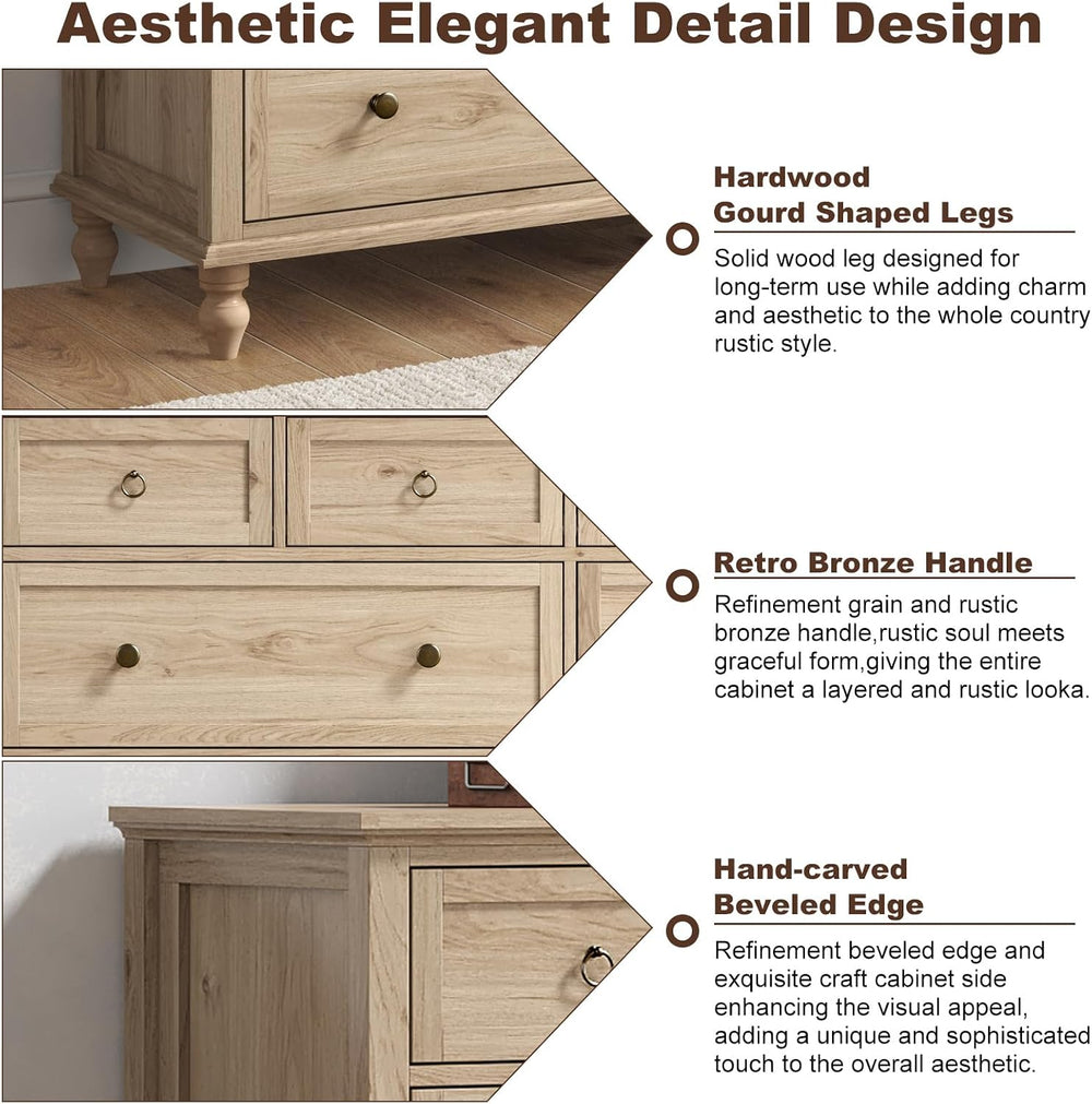 65inch Large Long Wood 8 Drawer Dresser for Bedroom,20" Deep Drawers,Oak