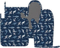 Cool Sharks Oven Mitts and Pot Holders Set of 4 Silicone Blue Grey Sharks by BOKEKANG