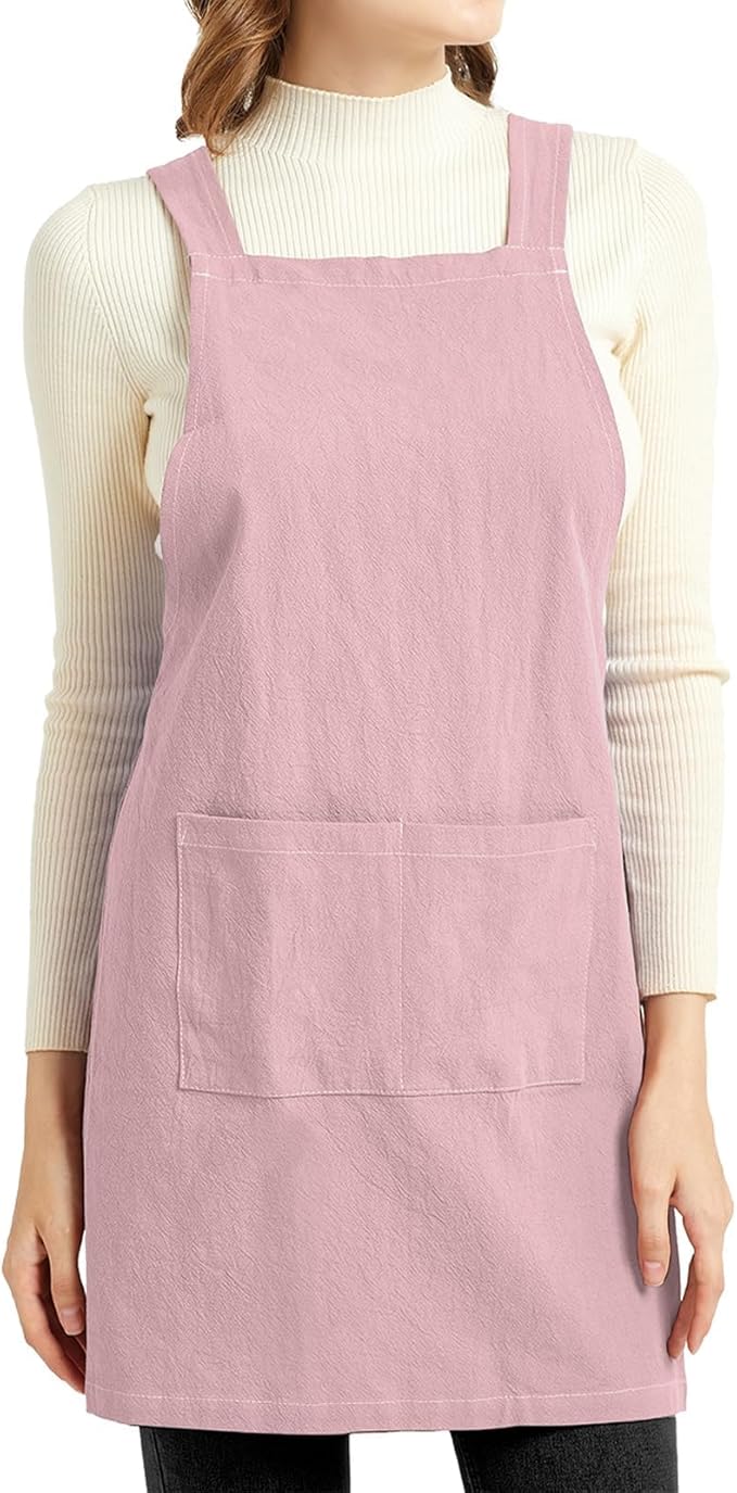 ELEZAY Aprons for Women with Pockets Plus Size Comfort Cross Back No Tie Cotton by ELEZAY