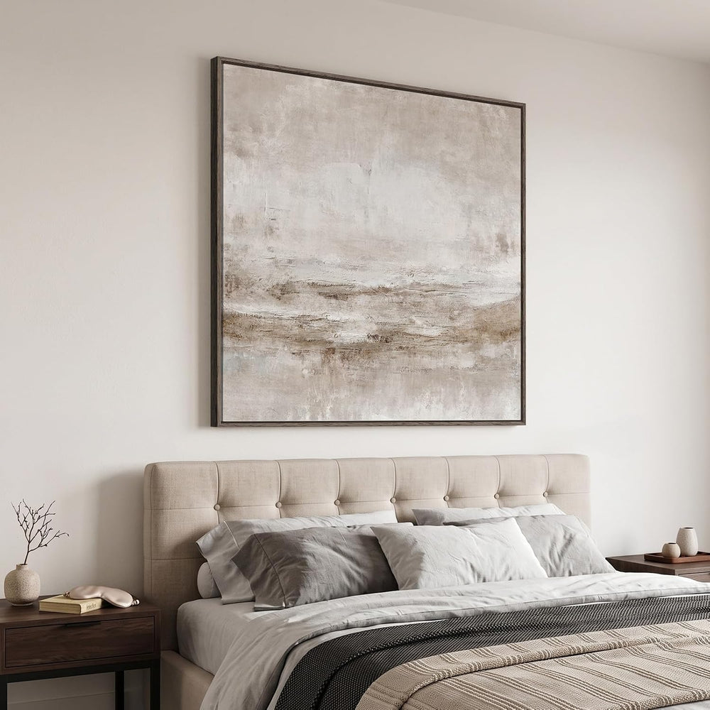 Oversized Framed Neutral Abstract Wall Art for Living Room Decor, 48x48 In