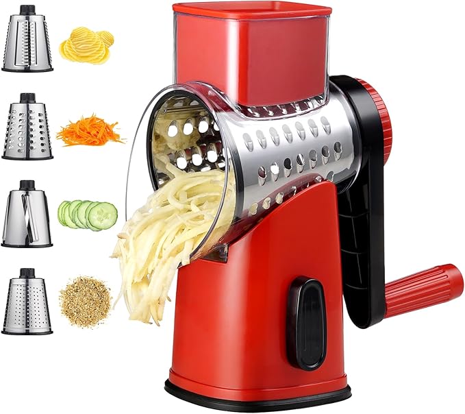 Rotary Cheese Grater with 4 Blades, Hand Crank Cheese Grater with Waffle Slicer by Unknown