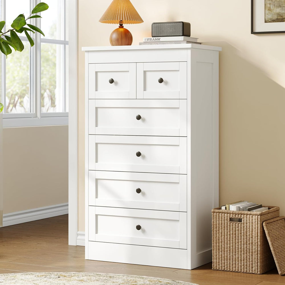 wanan Tall 6 Drawer Dresser for Bedroom, White Modern 43.3'' Tall Woo...