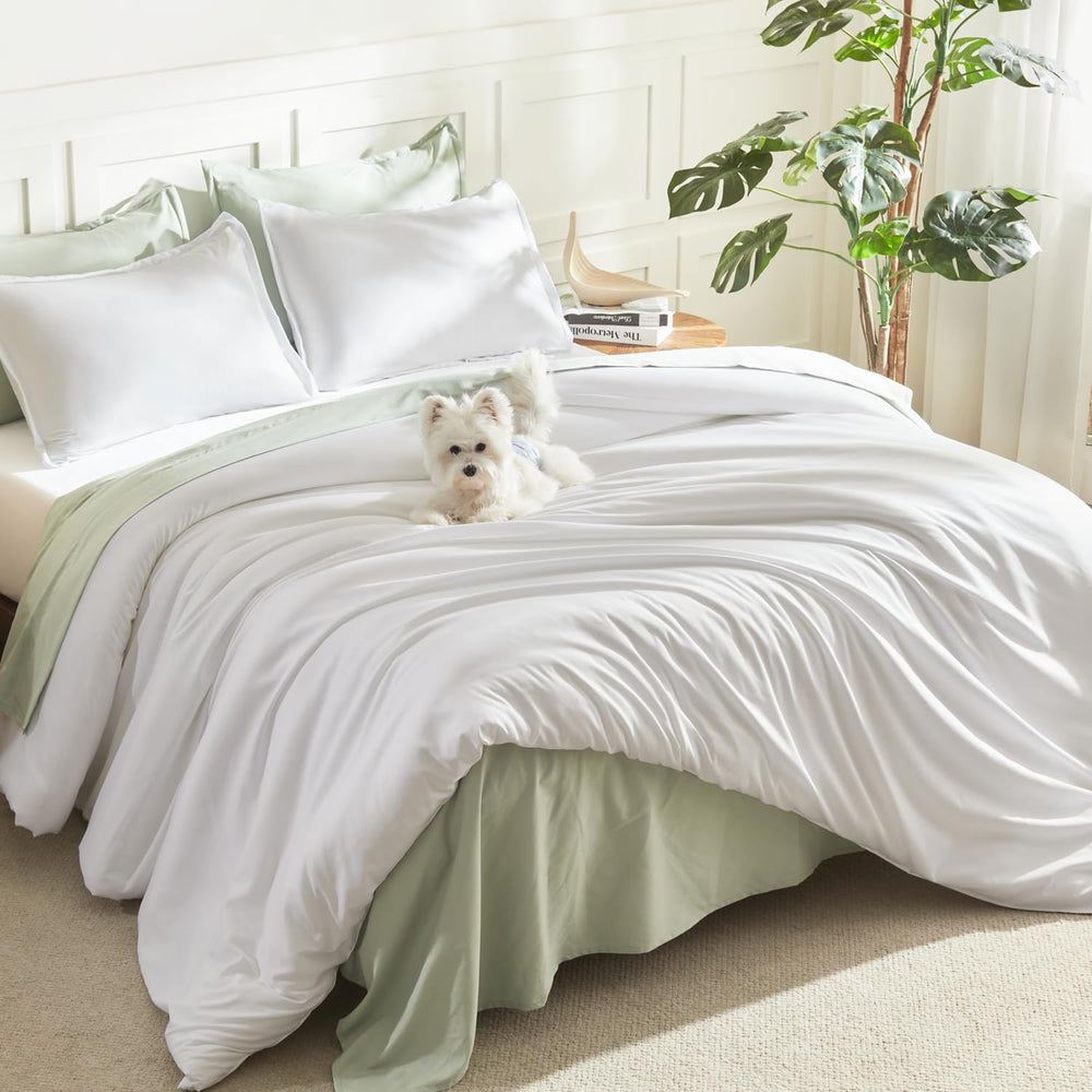Litanika Queen Comforter Set White, 3 Pieces Lightweight Solid Bed Set