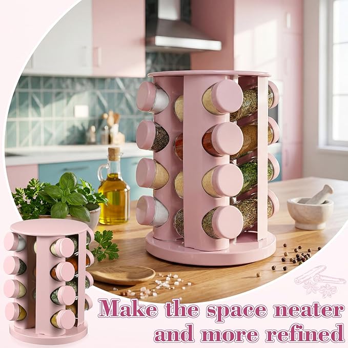 Yungyan Pink Rotating Spice Rack Seasoning Organizer