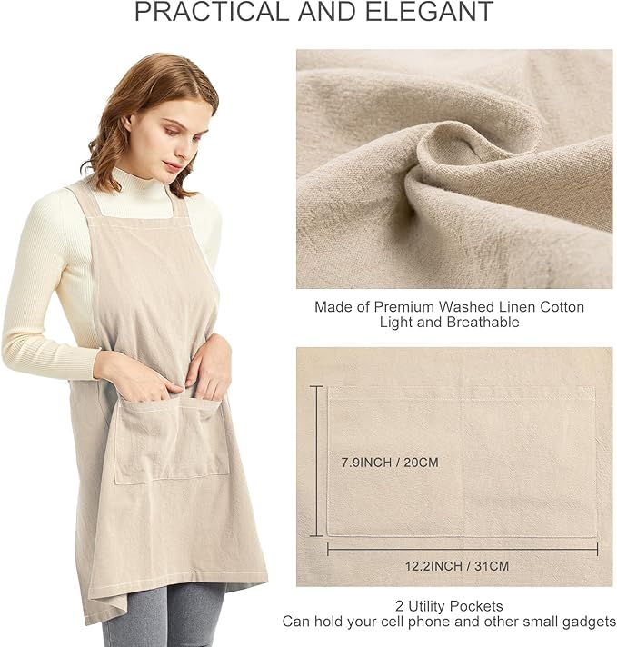 ELEZAY Aprons for Women with Pockets Plus Size Comfort Cross Back No Tie Cotton - Image 4