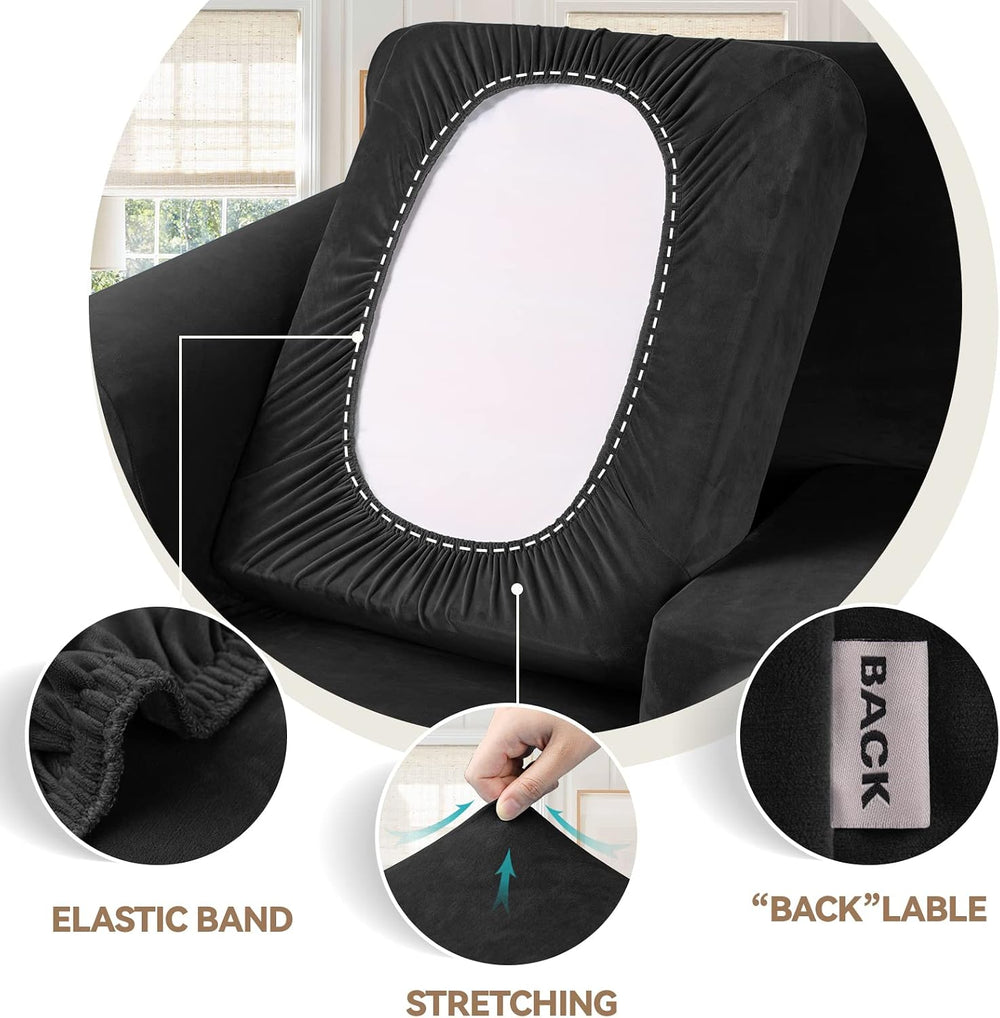 WEERRW Velvet Stretch 2 Pieces Chair Sofa Slipcovers Washable, Black