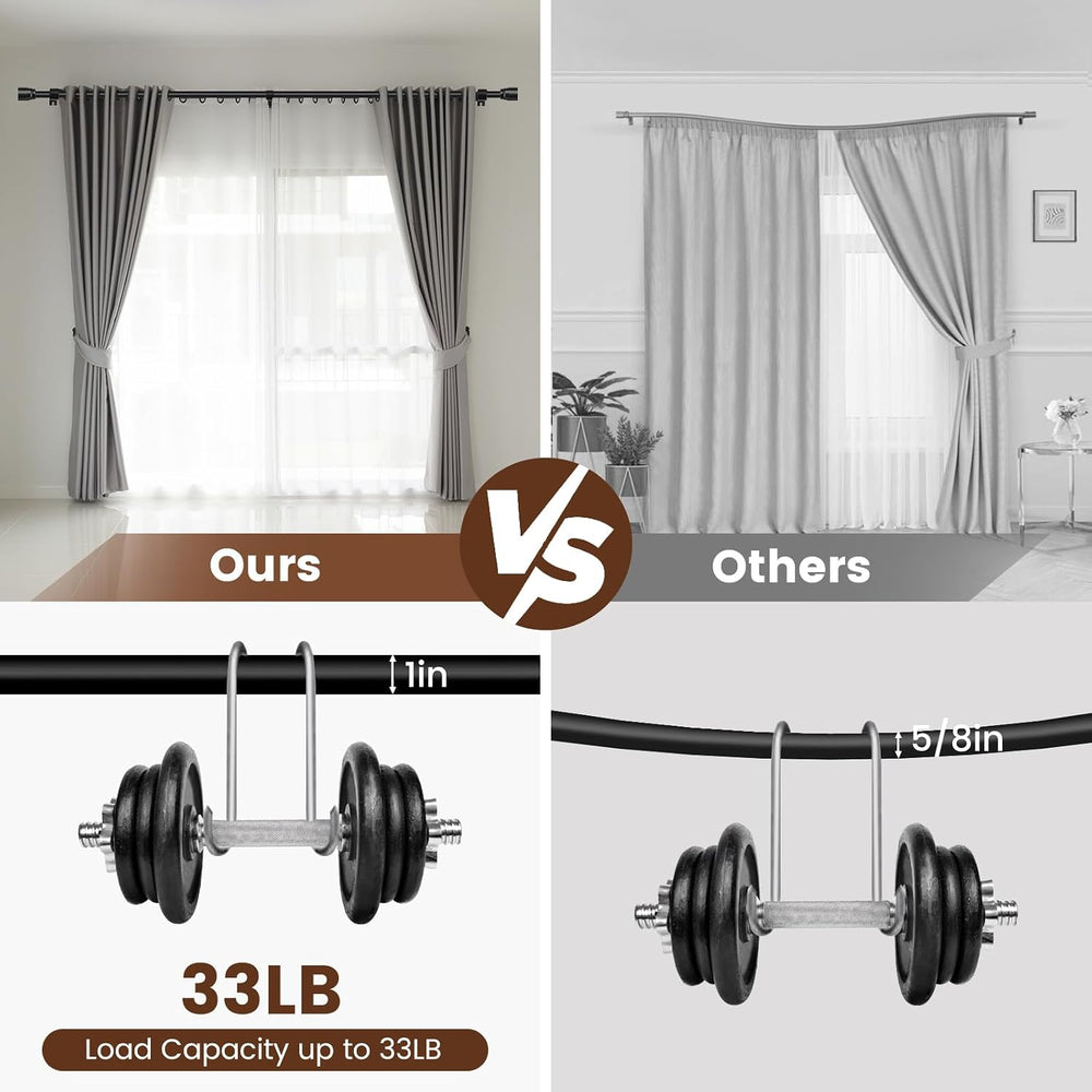 Curtain Rods 30 to 144 Inch 2 Pack Heavy Duty Adjustable Matte Black Rod