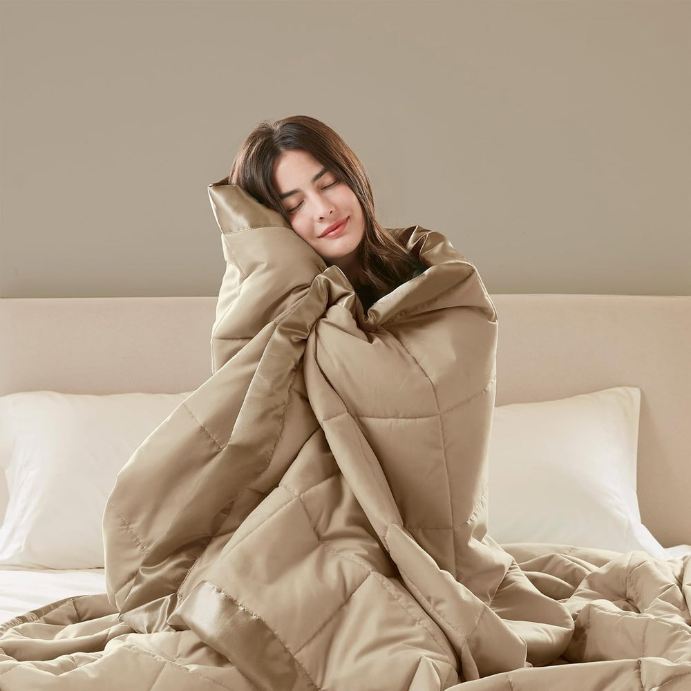 Madison Park Down Alternative Queen Blanket for Bed, Satin Trim, Brown