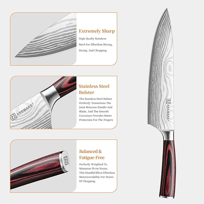 KEEMAKE Knife Set 5 Pieces, Professional Kitchen Knife Set, High Carbon - Image 4
