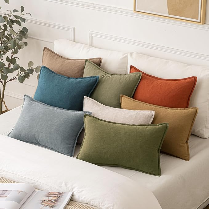 MIULEE Decorative Linen Euro Sham Pillow Covers 22x22 Inch Blue Boho Farmhouse - Image 5