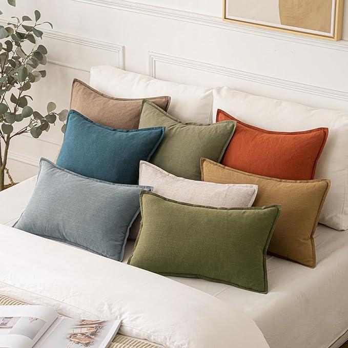 MIULEE Decorative Linen Lumbar Pillow Covers 12x24 Inch Natural Beige Boho - Image 5