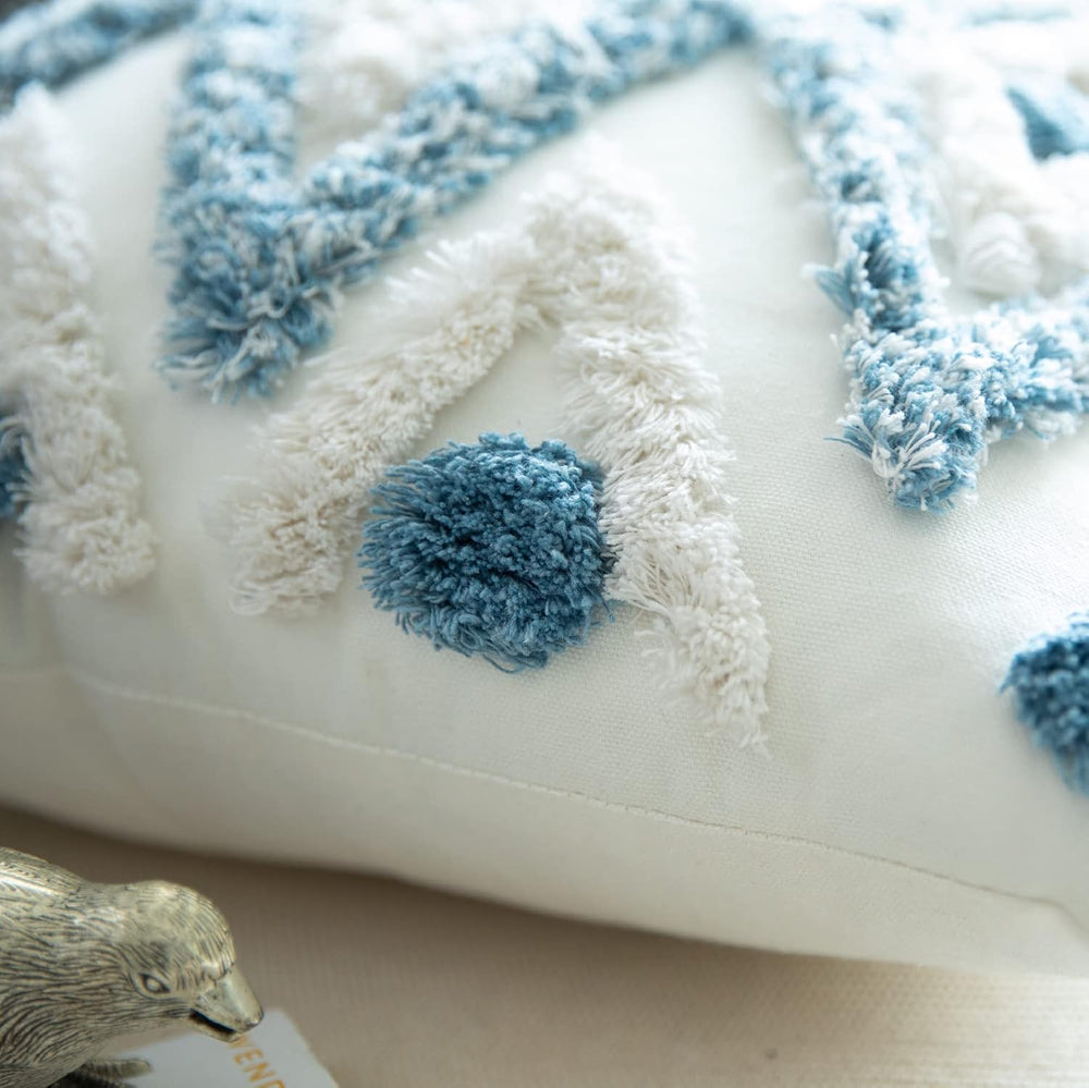 Set of 2 Cotton Woven Boho Throw Pillow Covers, Tufted Decorative Square Pill...