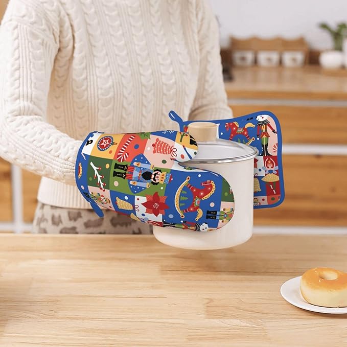 Christmas Nutcrackers Silicone Oven Mitts Pan Mats Set of 2, Heat Resistant - Image 7