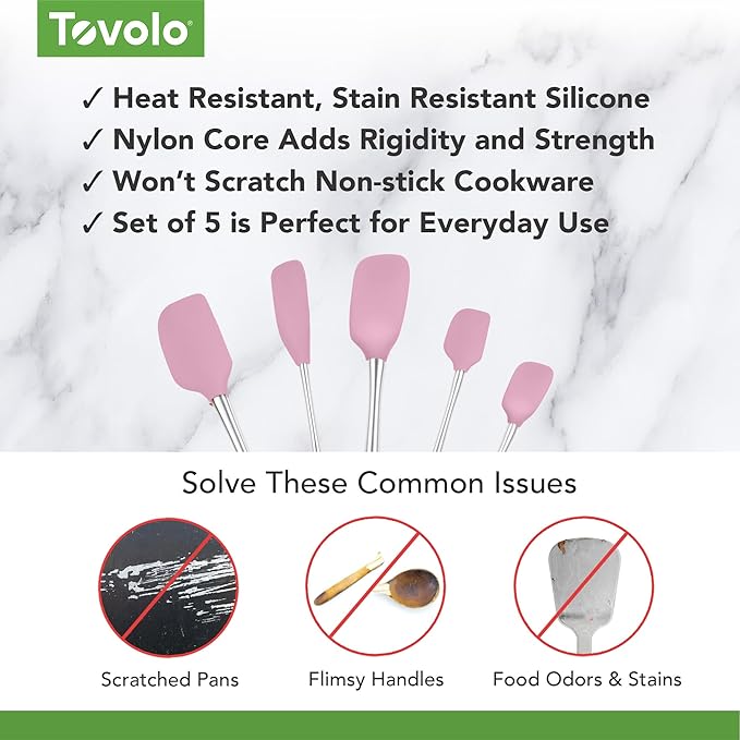 Tovolo Stainless Steel Handled Silicone Spatula Set of 5 Pink Sorbet, - Image 3