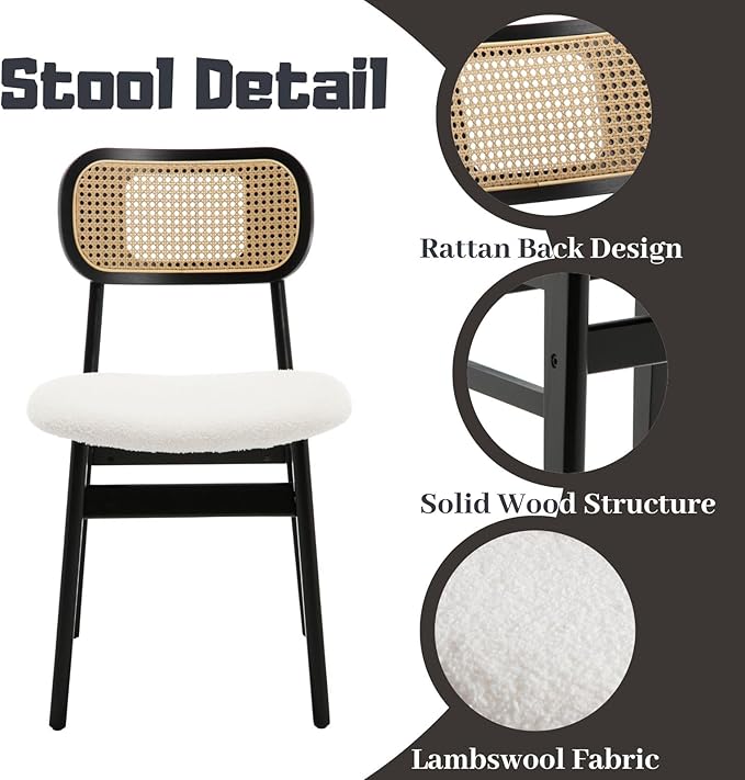 Black Rattan Dining Chairs Set of 6 Sherpa Dining Room Chairs Natural Wooden ...