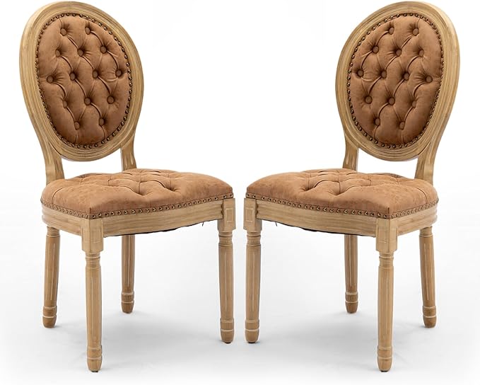 PU Leather Upholstered Dining Chairs Set of 2 French Country Round Back Kitch...