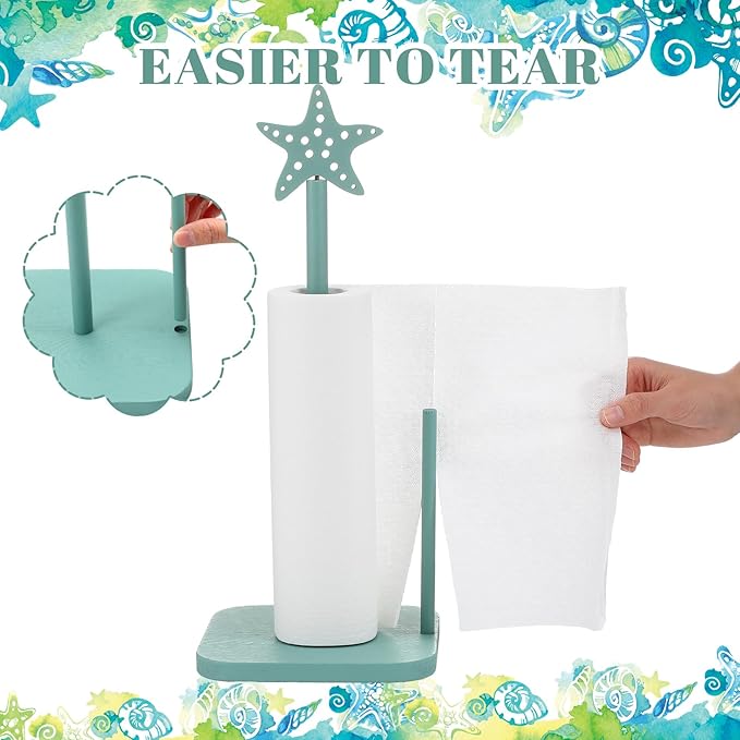 Leinuosen Beach Starfish Paper Towel Holder Rustic Beach Coastal Wooden Paper - Image 3