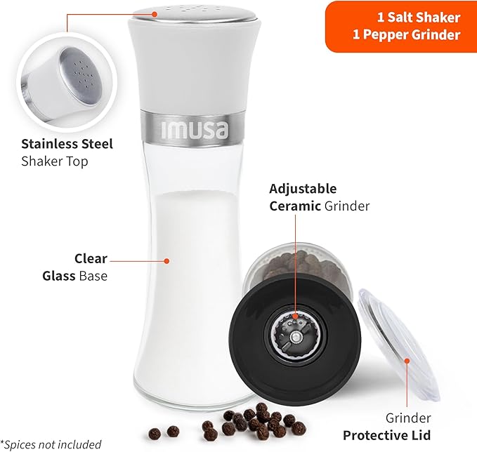 IMUSA Salt Shaker and Pepper Grinder Set – 2 Pack Glass Salt Shaker and Pepper - Image 2