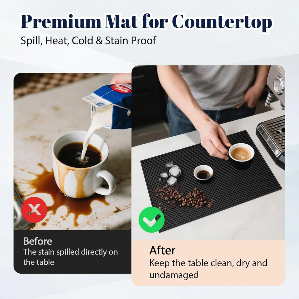 4 Pack Rubber Bar Mats for Countertop 18x12 Inch Black Silicone Bar Coffee Mat for Bartending Dish Drying Matt Home Bars Counter Cocktail Non Spill Mat for Bartender Bar Service Table Top Accessories
