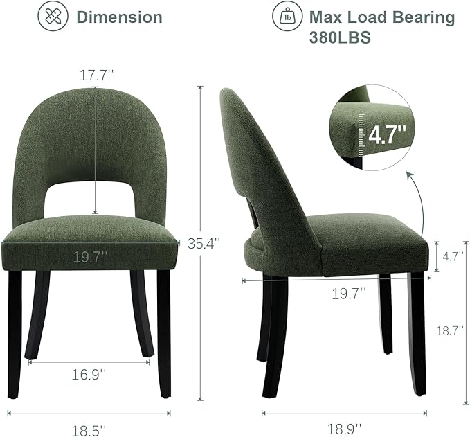 Upholstered Dining Chairs Set of 2, Mid Century Modern Wooden Kitchen Chairs ...