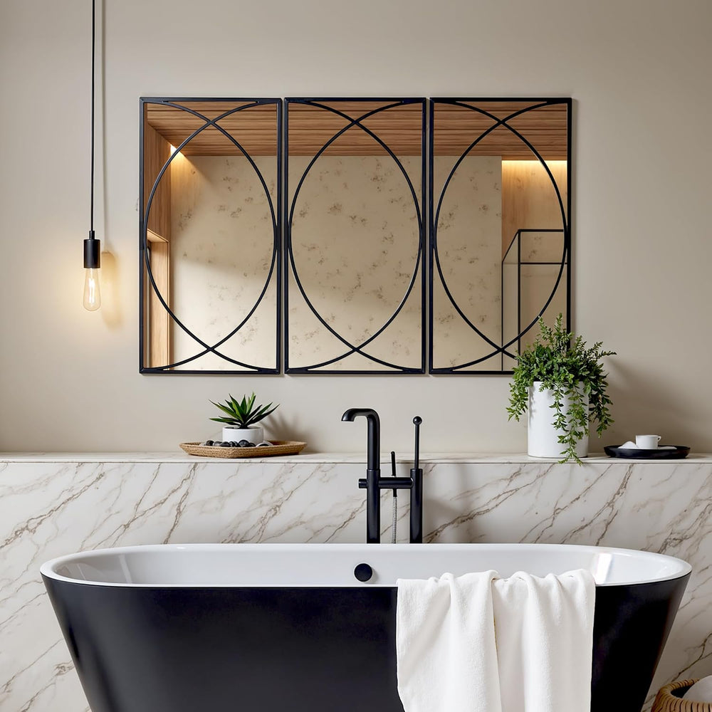 LuxenHome 3-Piece Black Metal Rectangular Wall Mirror Set