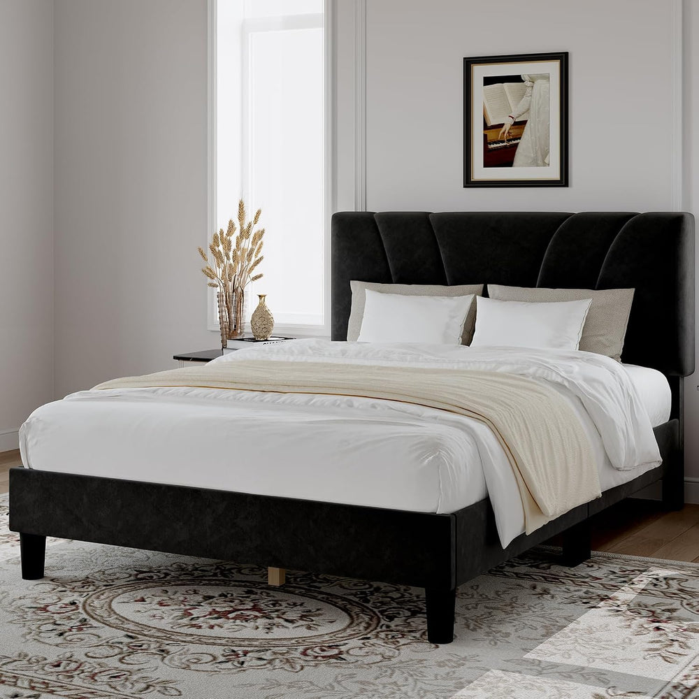 Novilla Full Size Bed Frame with Headboard, Full Bed Frame with Wooden Slats ...