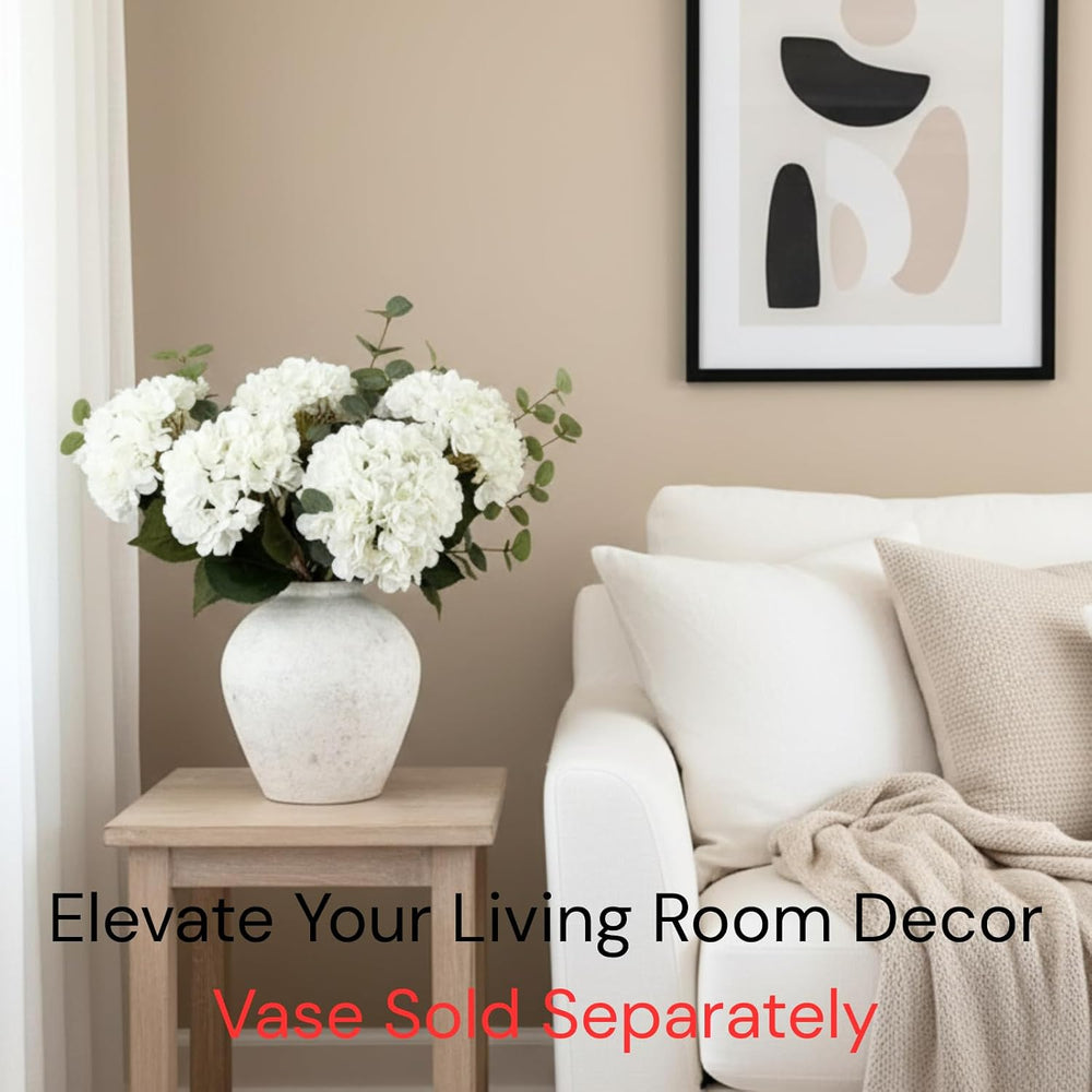 Real Touch White Faux Hydrangea And Eucalyptus, Floral Arrangement For Vase