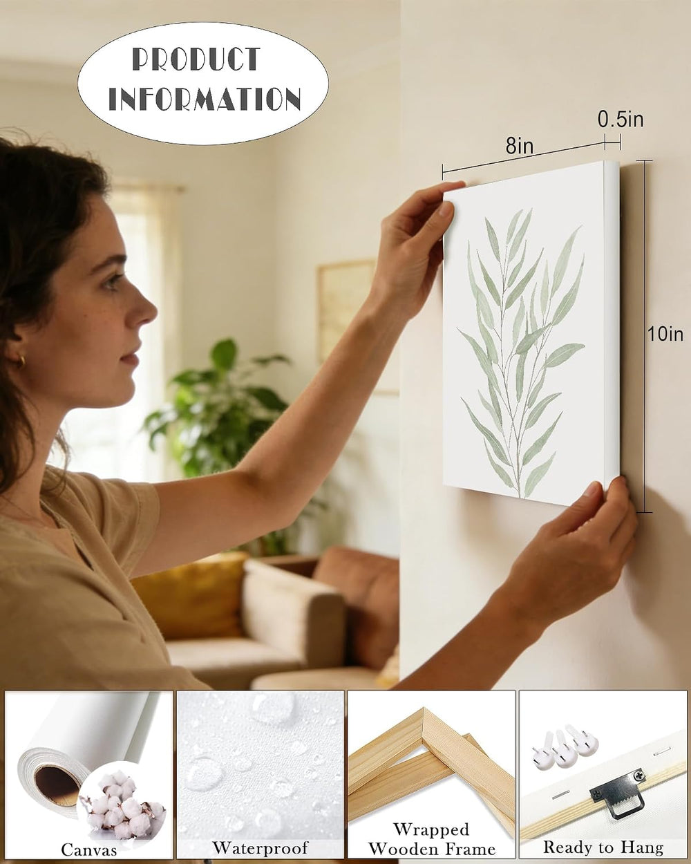 Drsoum Botanical Plant Framed Wall Art Boho Wall Decor for Bathroom Sage Gree...