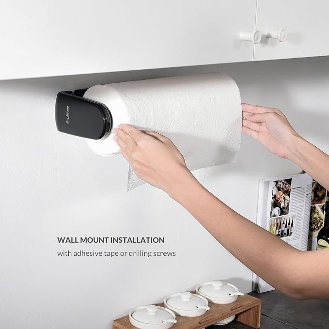 simpletome Paper Towel Holder Under Cabinet or Wall Mount ONE Hand Operation - Image 4