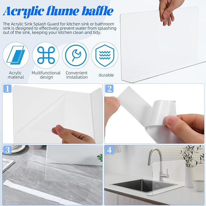 PRETYZOOM Acrylic Sink Water Splash Guard, 15.7x8 Inches Sink Splash Guards - Image 4